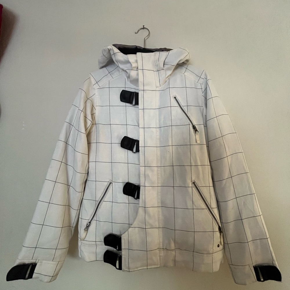 White windowpane Burton snowboarding jacket